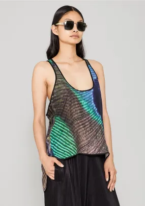 TANK TOP - SILKY CUPRO printed peacock
