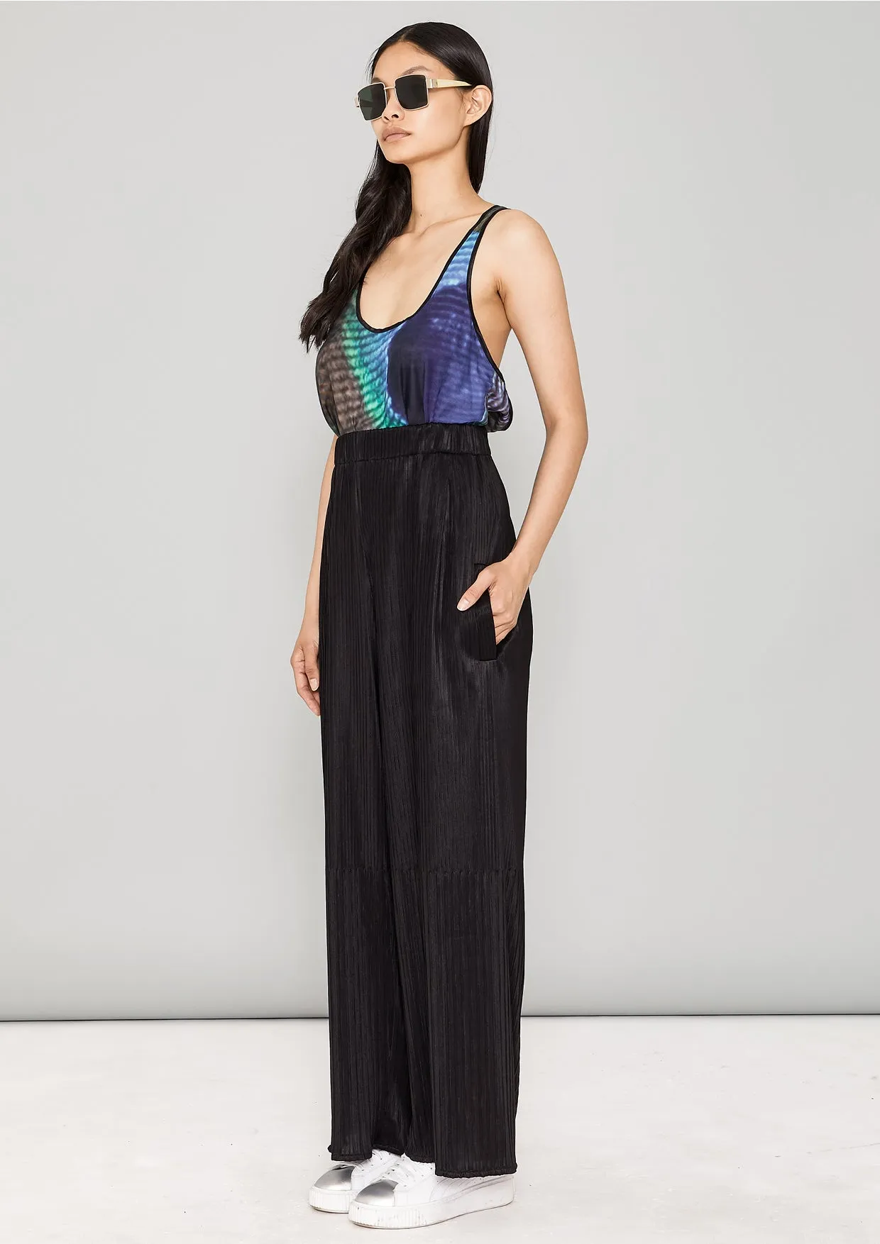 TANK TOP - SILKY CUPRO printed peacock
