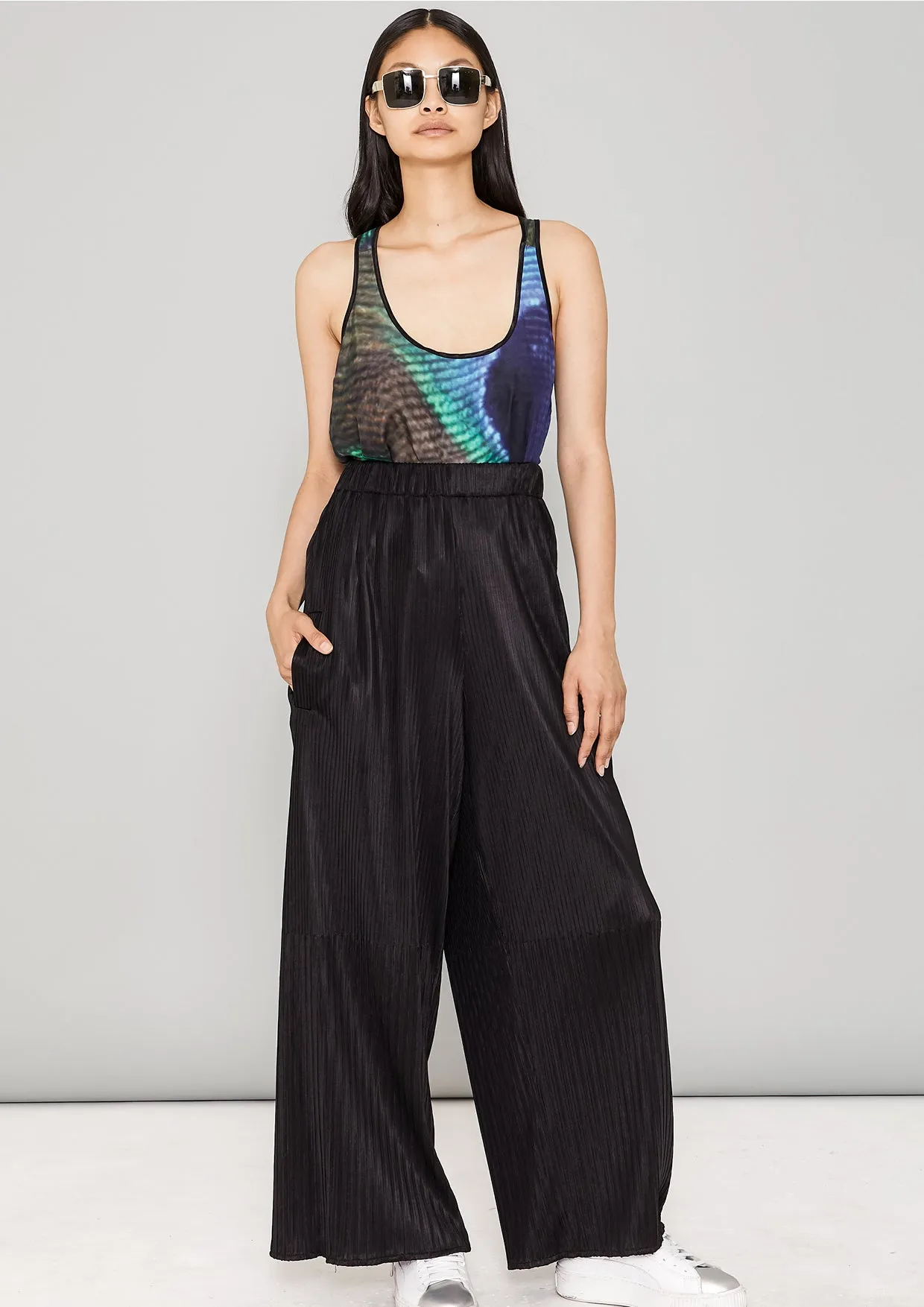 TANK TOP - SILKY CUPRO printed peacock