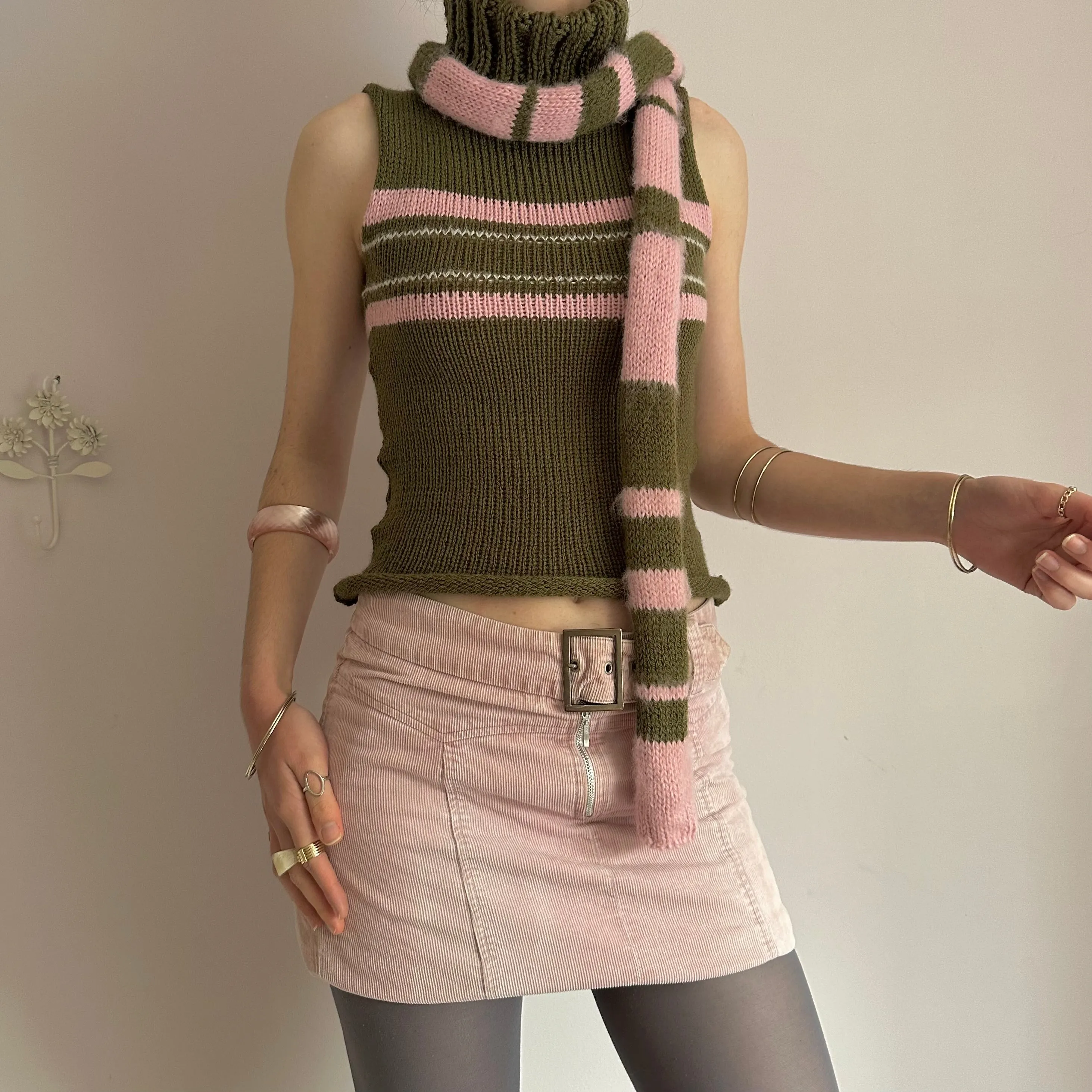 The Jade Vest - striped turtleneck knit vest