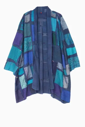 TONAL TILE PATCH KANTHA A-LINE JKT - tt2003-blu -