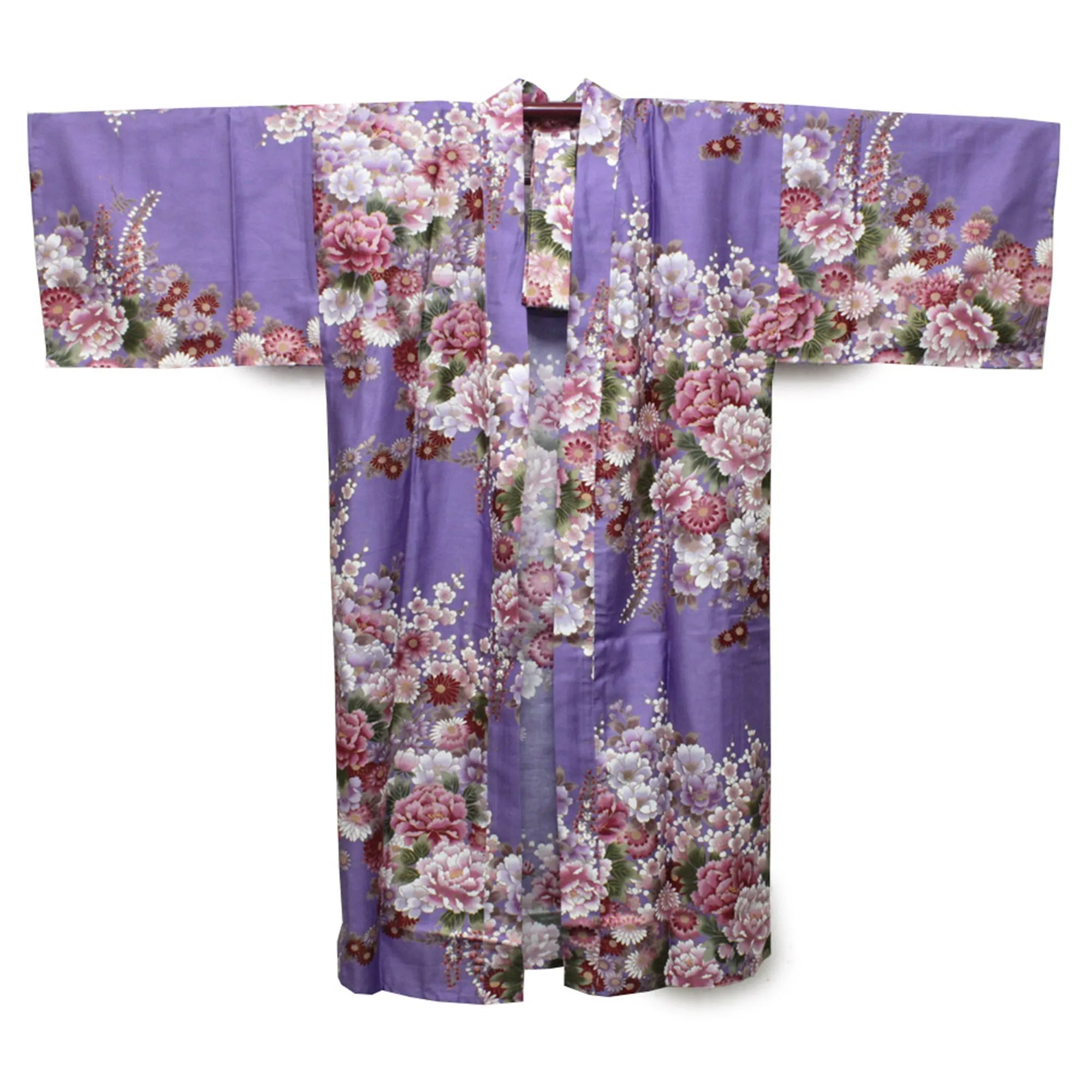 Women's Happi Coat: Kimono Robe - Flowers in Bloom Purple