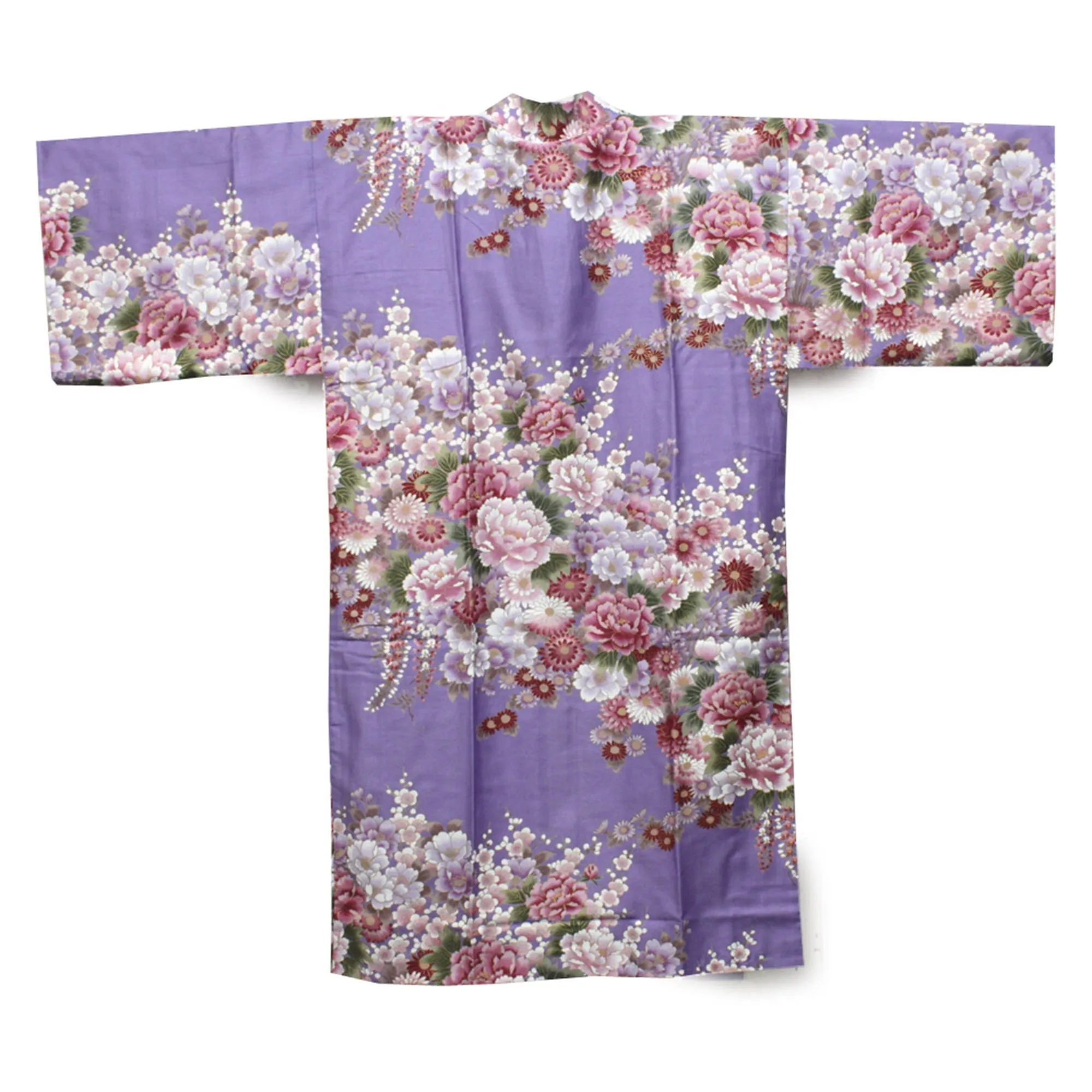 Women's Happi Coat: Kimono Robe - Flowers in Bloom Purple