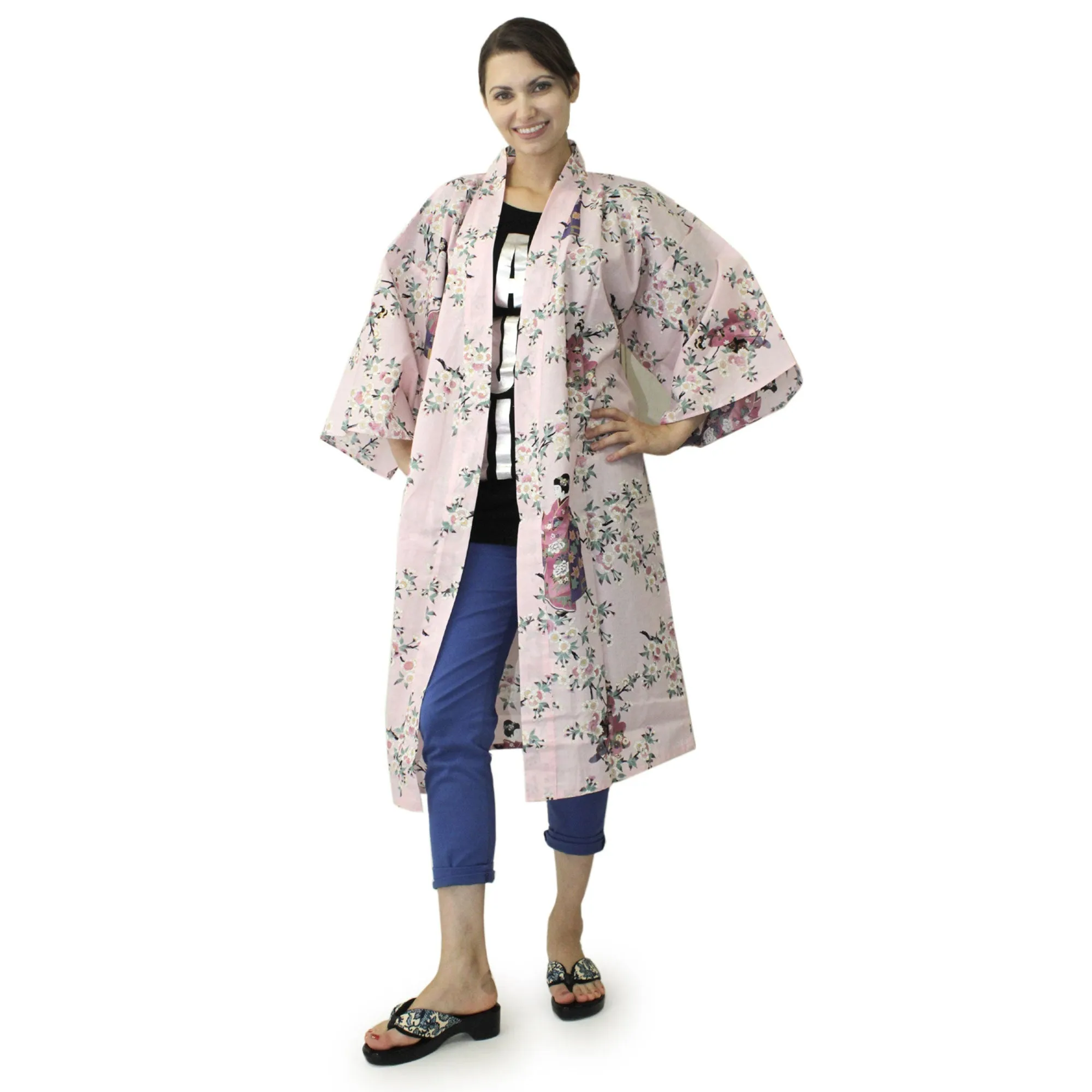 Women's Happi Coat: Kimono Robe - Lovely "Maiko" Pink