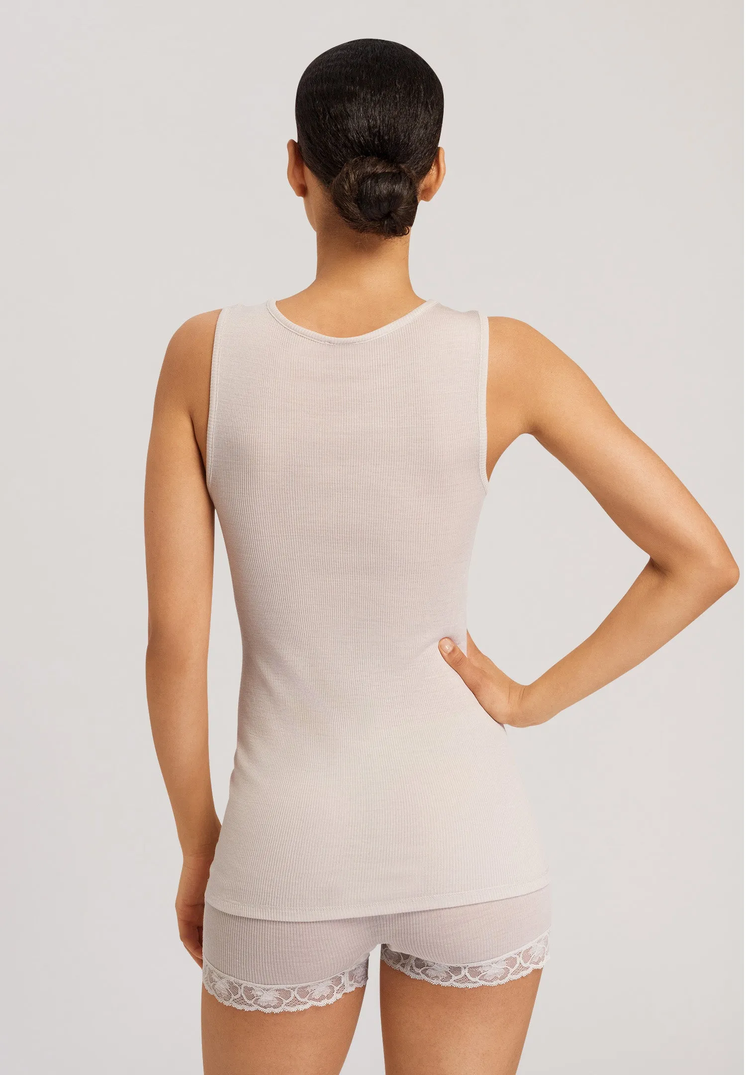 Woolen Lace Fine Ribbed Wool And Silk Tank Top | Pumice 70971-2801