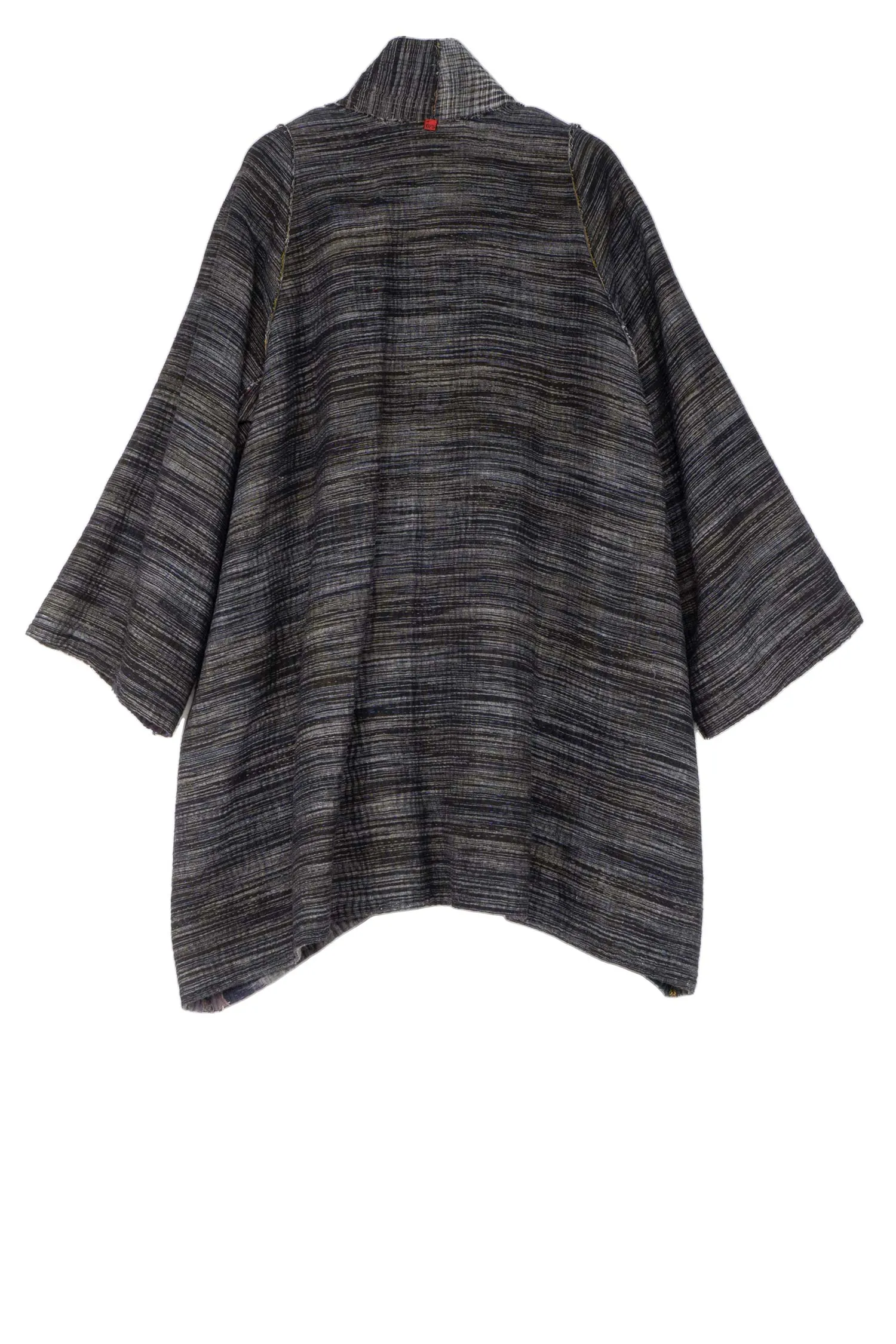 WOVEN IKAT & FRAYED PATCH KANTHA A-LINE JKT - wk4003-gry -