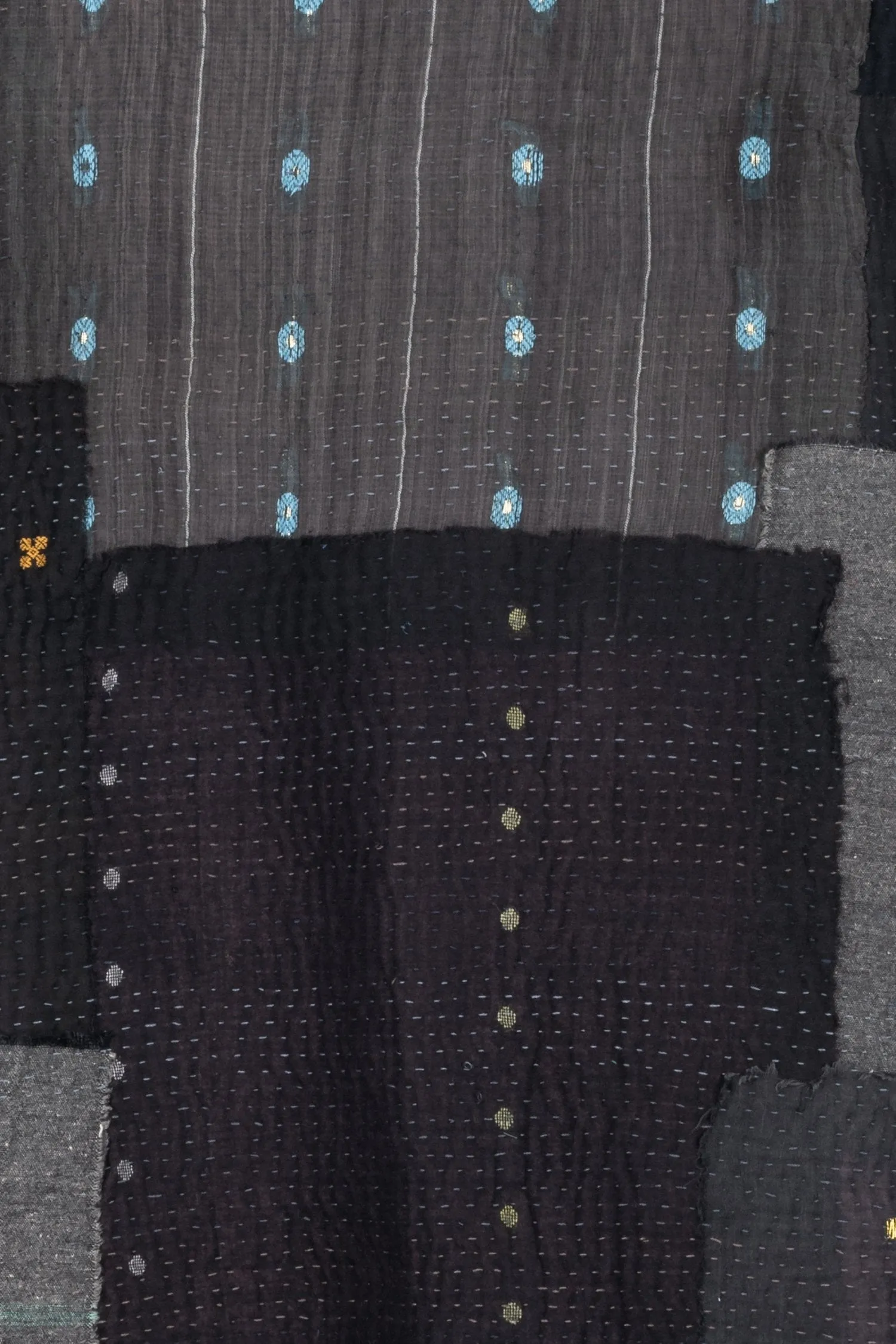 WOVEN IKAT & FRAYED PATCH KANTHA A-LINE JKT - wk4003-gry -