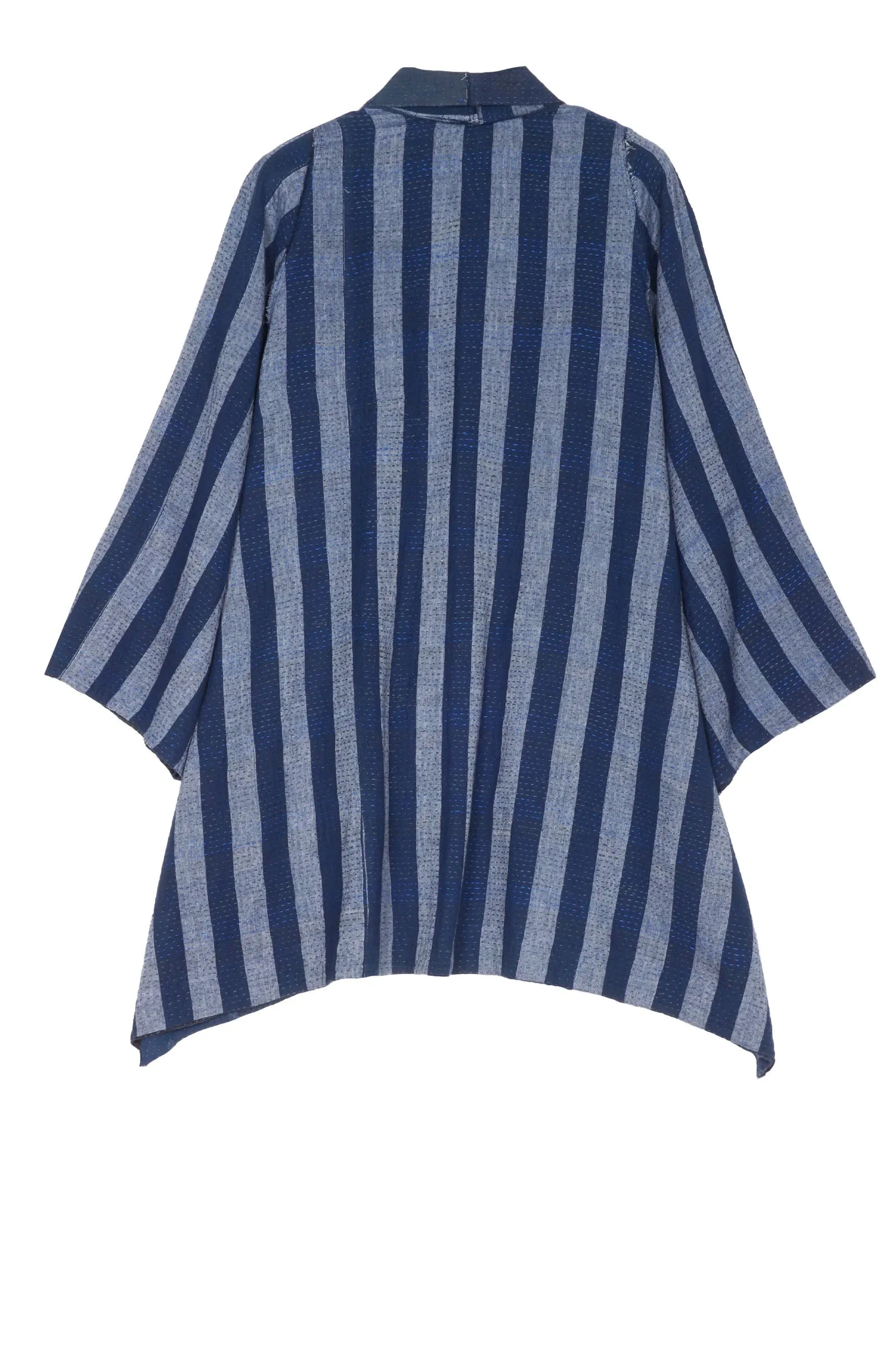 WOVEN STRIPE FRAYED PATCH BACK KANTHA A-LINE JKT - wp2003-nvy -